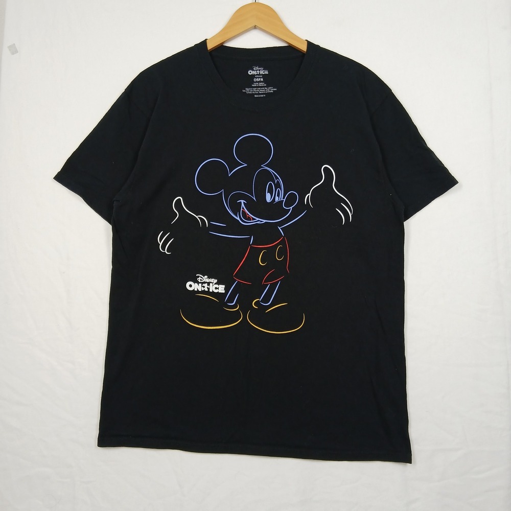 Disney On Ice Mickey Mouse Graphic T-Shirt Black Cotton OSFA Neon Outline Tee